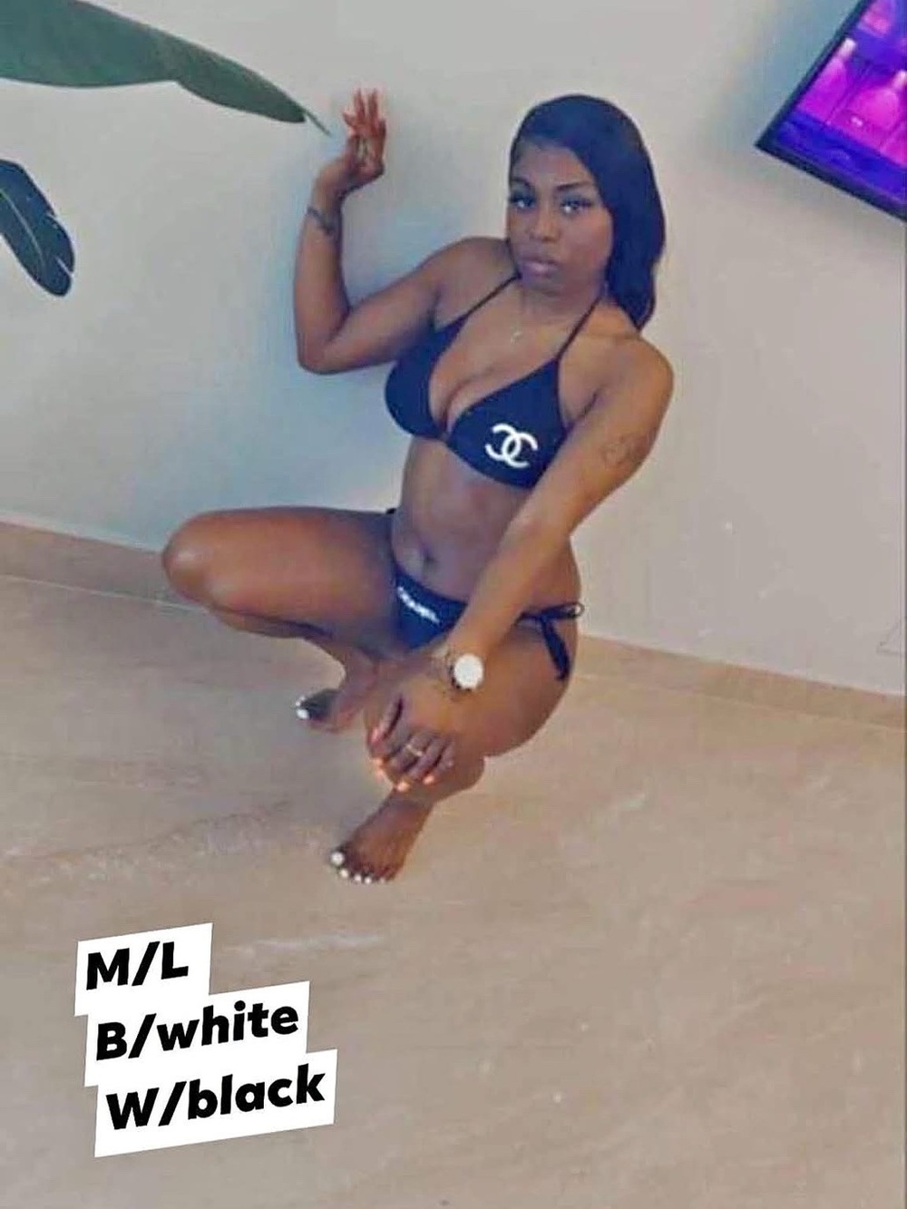 Black Bikini Set with White Logo also comes in white w/black logo w/matching hat